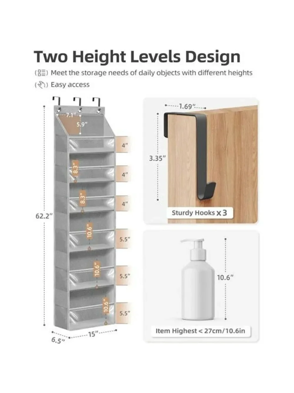 Over Door Hanging Organizer Clear Pockets Closet Storage for Bathroom Pantry